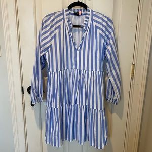 J Crew Tiered Popover Dress in Striped Poplin